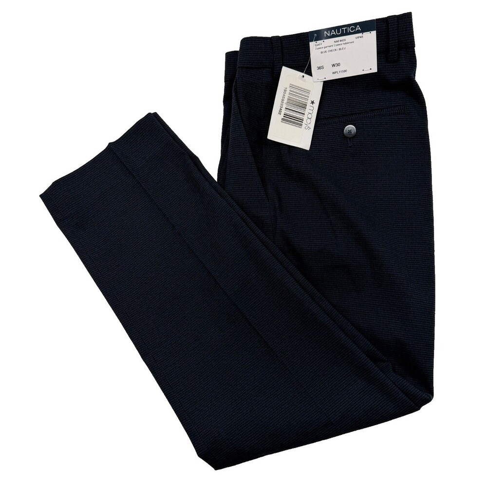 NEW NAUTICA Mens 30x29 Blue/Black Super Soft Trousers/Dress Pants/Slacks